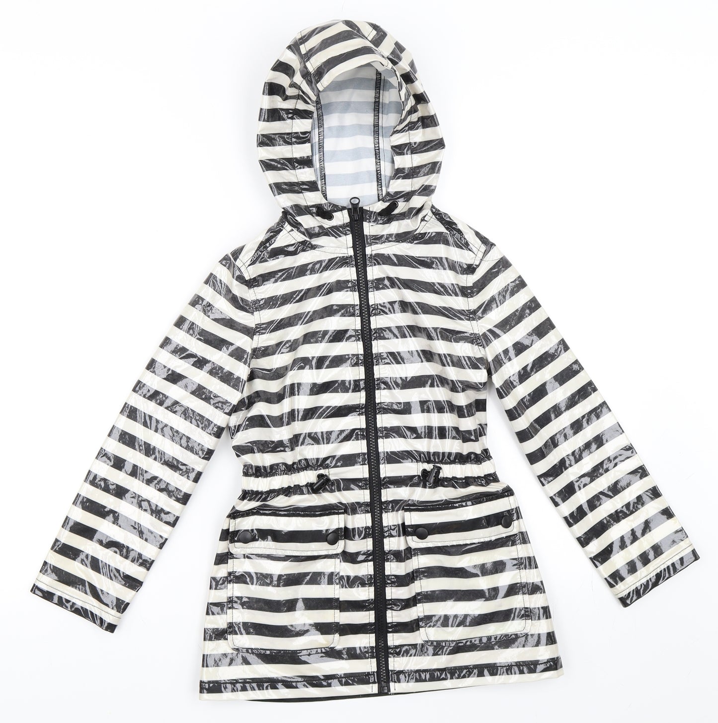 Very Girls Black Striped  Rain Coat Coat Size 7-8 Years