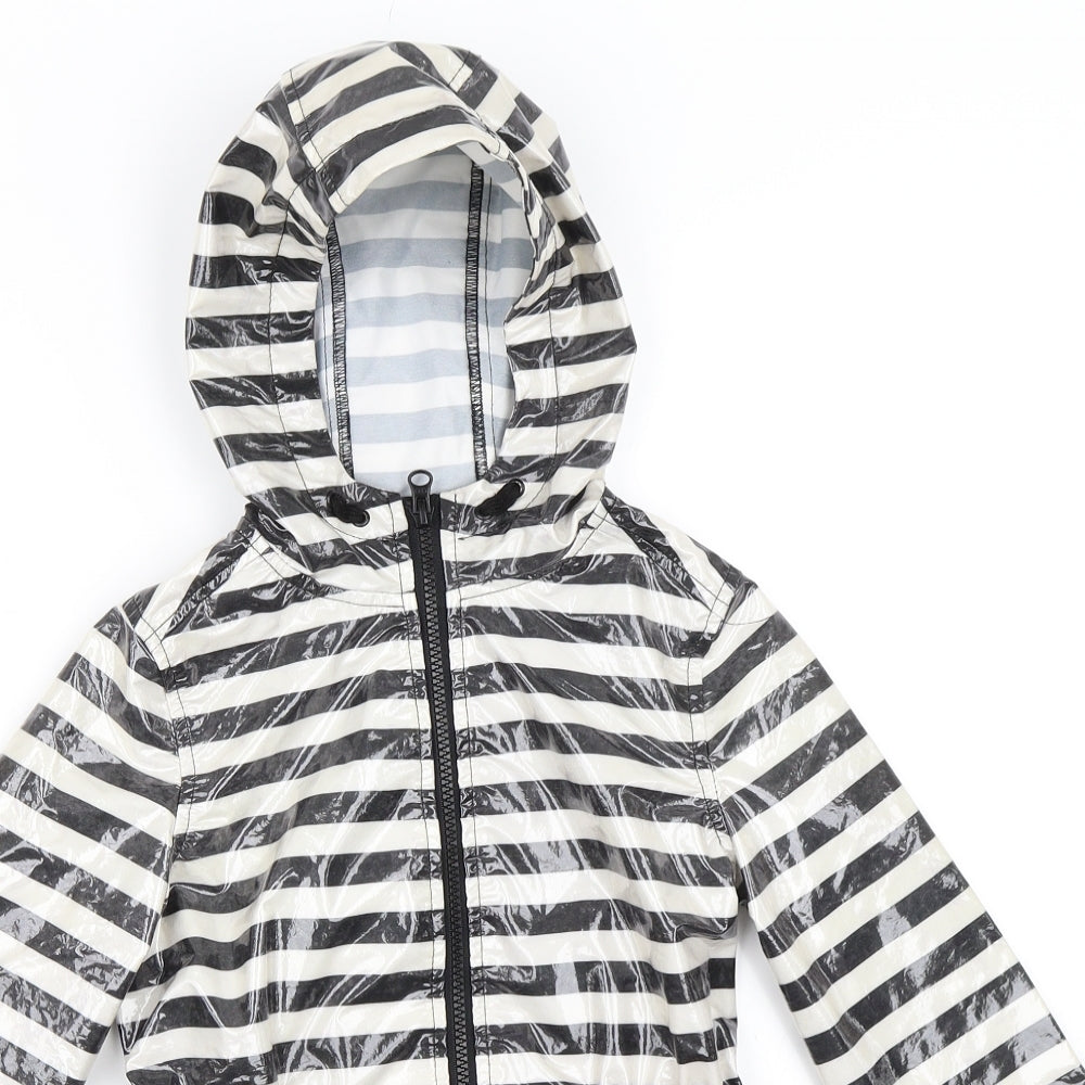 Very Girls Black Striped  Rain Coat Coat Size 7-8 Years