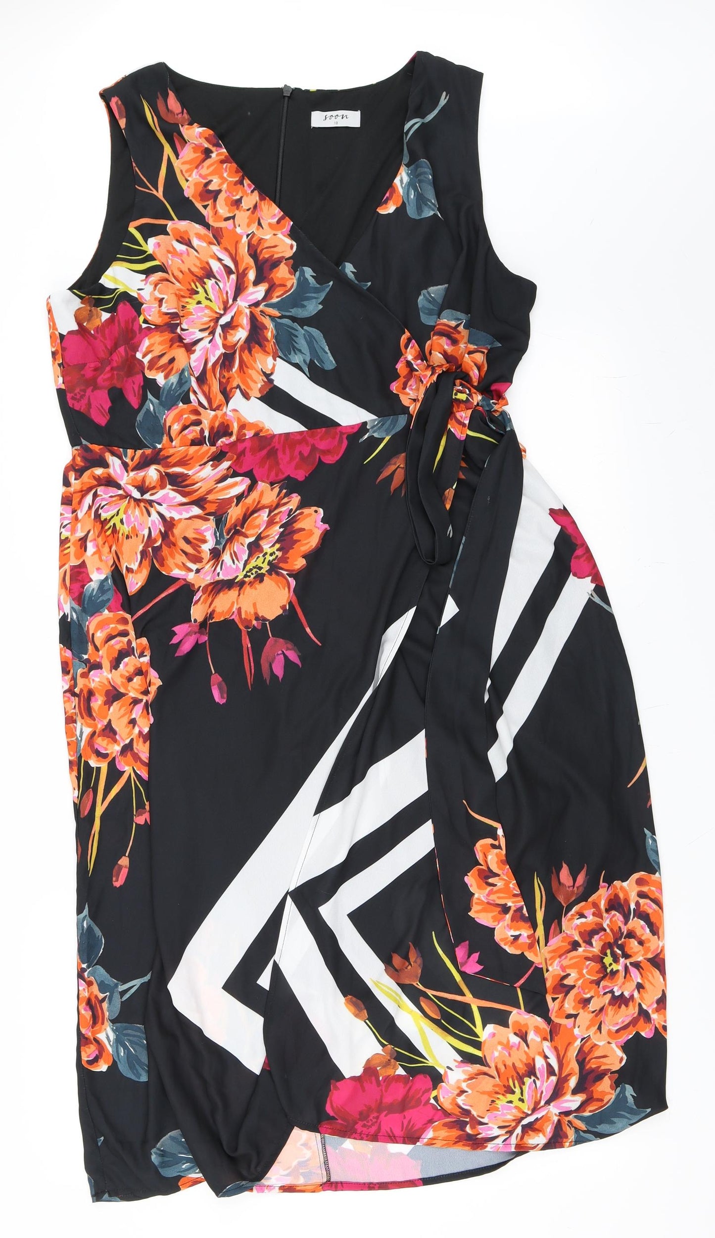 Soon Womens Black Floral  Wrap Dress  Size 18