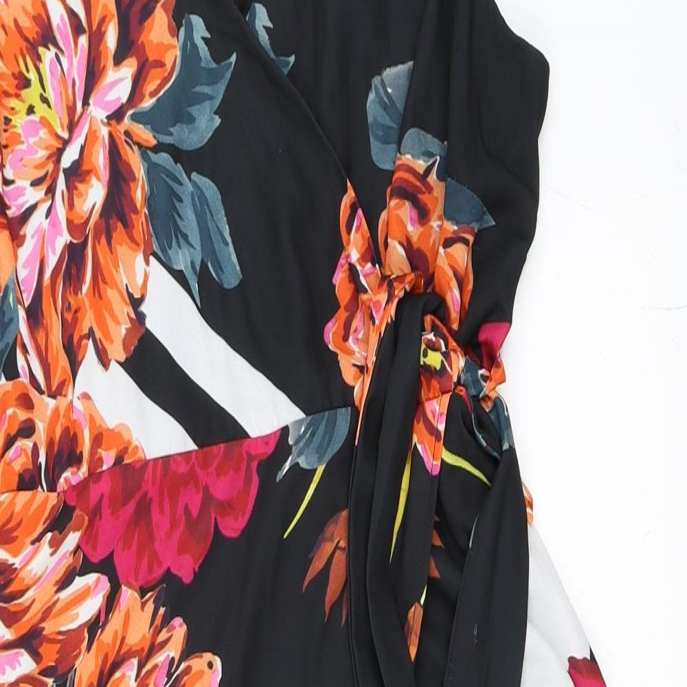 Soon Womens Black Floral  Wrap Dress  Size 18