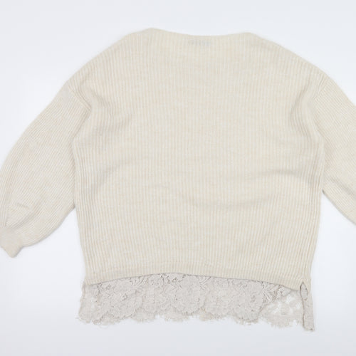 George Womens Ivory  Knit Pullover Jumper Size L  - Lace trim