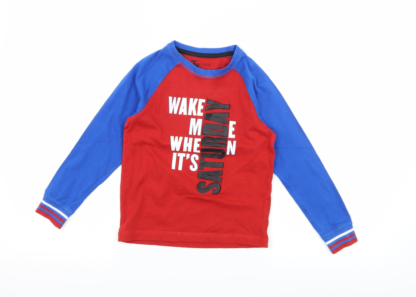 TU Boys Red Colourblock Jersey  Pyjama Top Size 6-7 Years  - Wake me Slogan