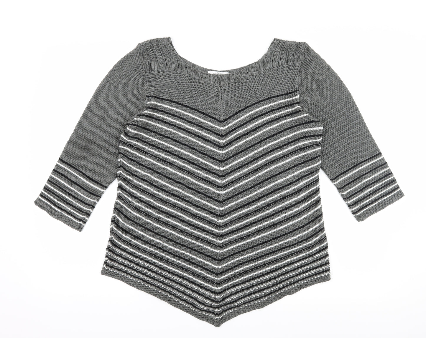 Simply Stock Shop Womens Grey Striped Knit Pullover Jumper Size L