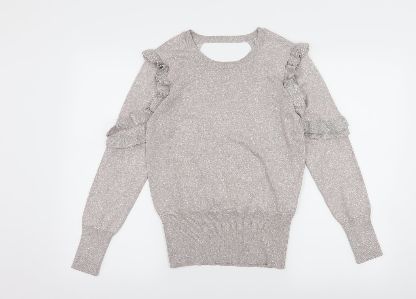 George Womens Silver  Knit Pullover Jumper Size 10  - Ruffle Detail