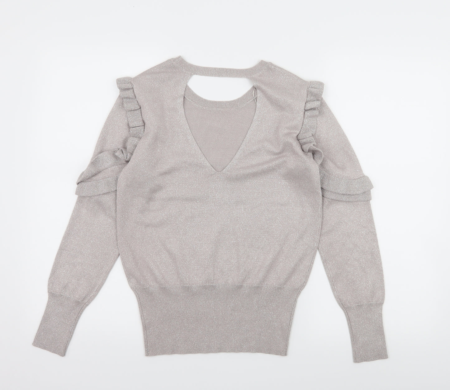 George Womens Silver  Knit Pullover Jumper Size 10  - Ruffle Detail