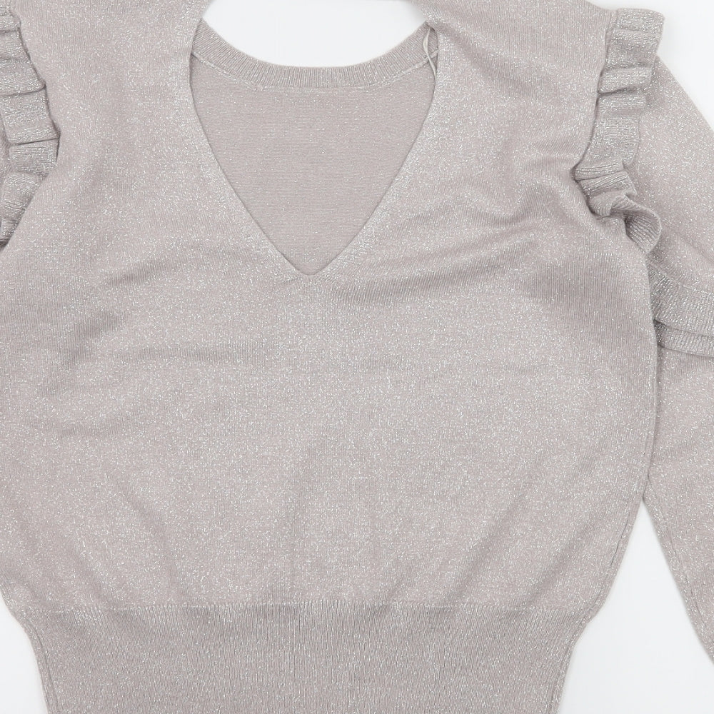 George Womens Silver  Knit Pullover Jumper Size 10  - Ruffle Detail