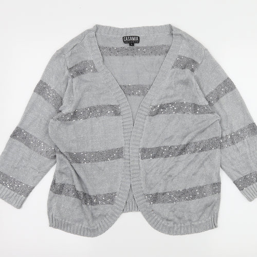 CASAMIA Womens Grey Striped Knit Cardigan Jumper Size L