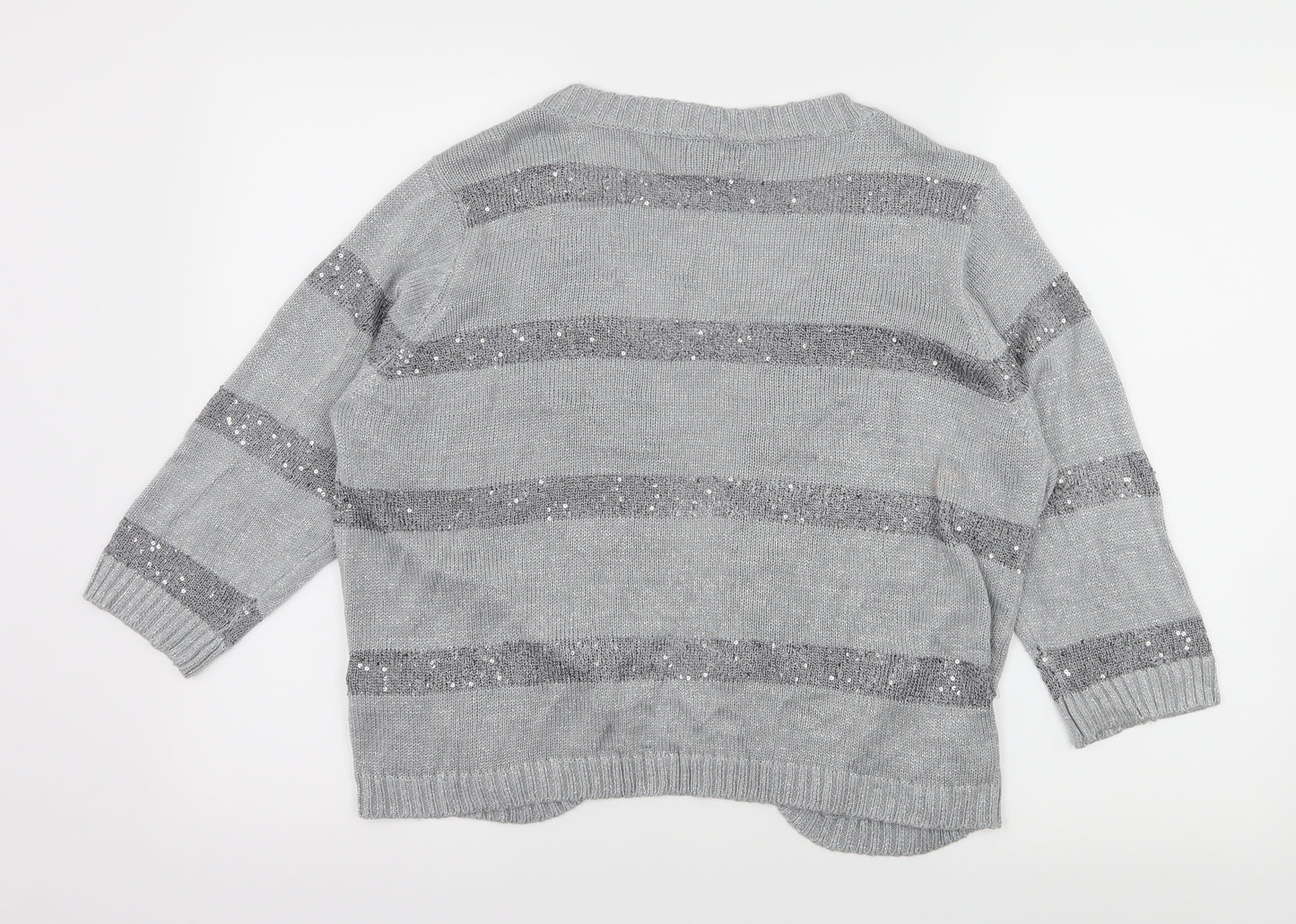 CASAMIA Womens Grey Striped Knit Cardigan Jumper Size L