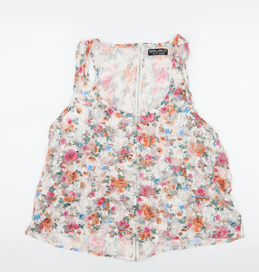 Front view of Select women’s white floral lace camisole tank, size UK 12