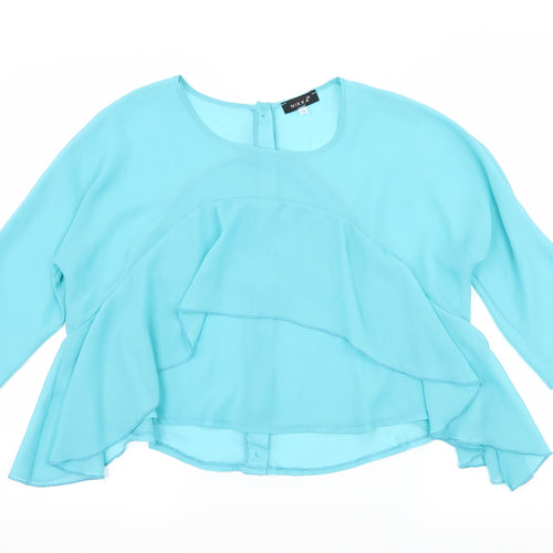 Nikka Womens Blue   Basic Blouse Size 10  - Ruffle Detail