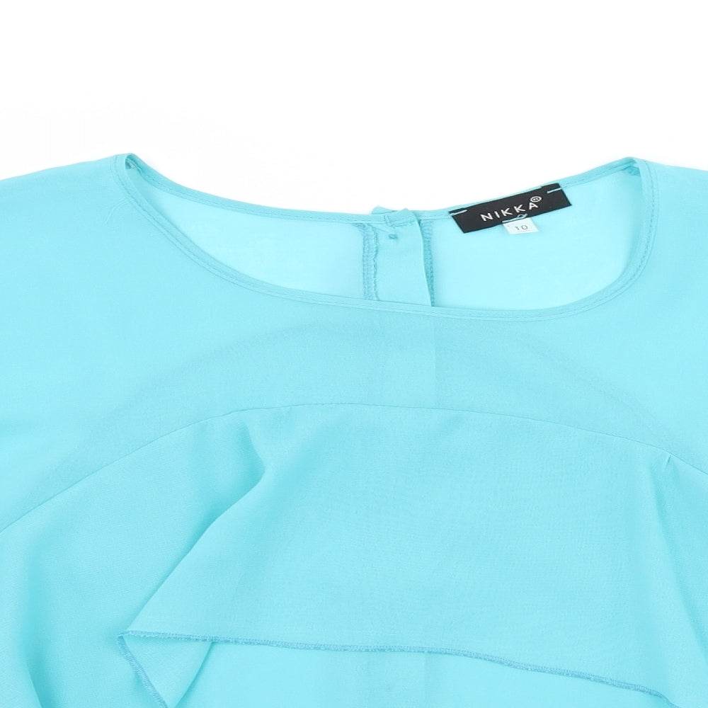 Nikka Womens Blue   Basic Blouse Size 10  - Ruffle Detail