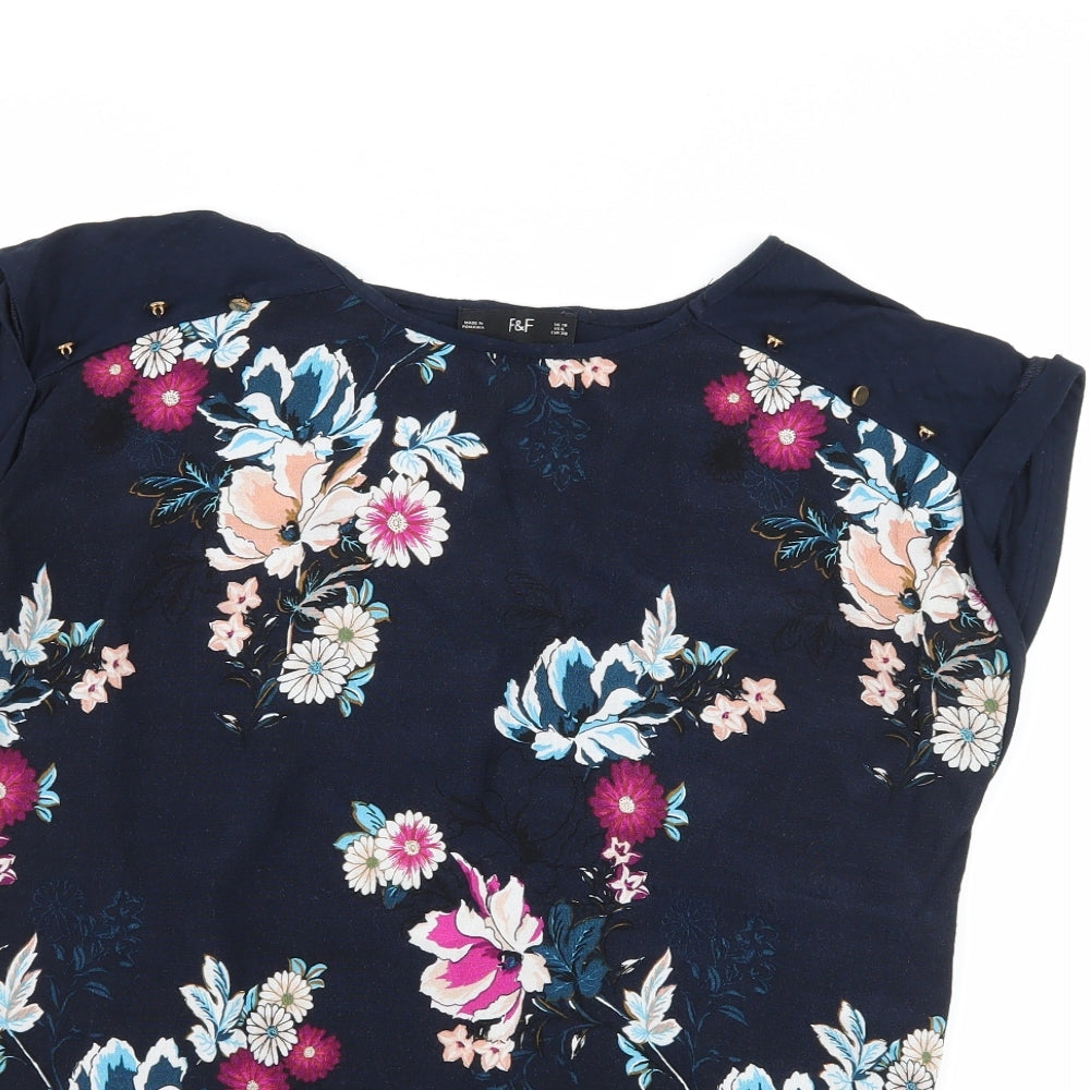 F&F Womens Blue Floral Jersey Camisole Tank Size 10