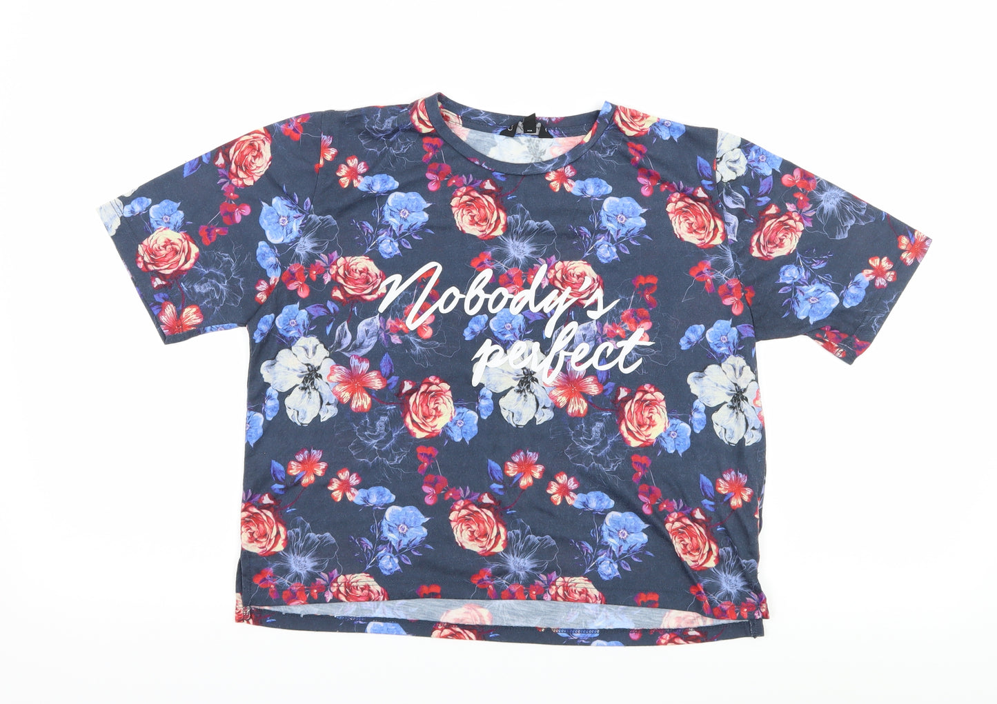Candy Couture Girls Blue Floral Jersey Basic T-Shirt Size 13 Years  - Nobody's Perfect
