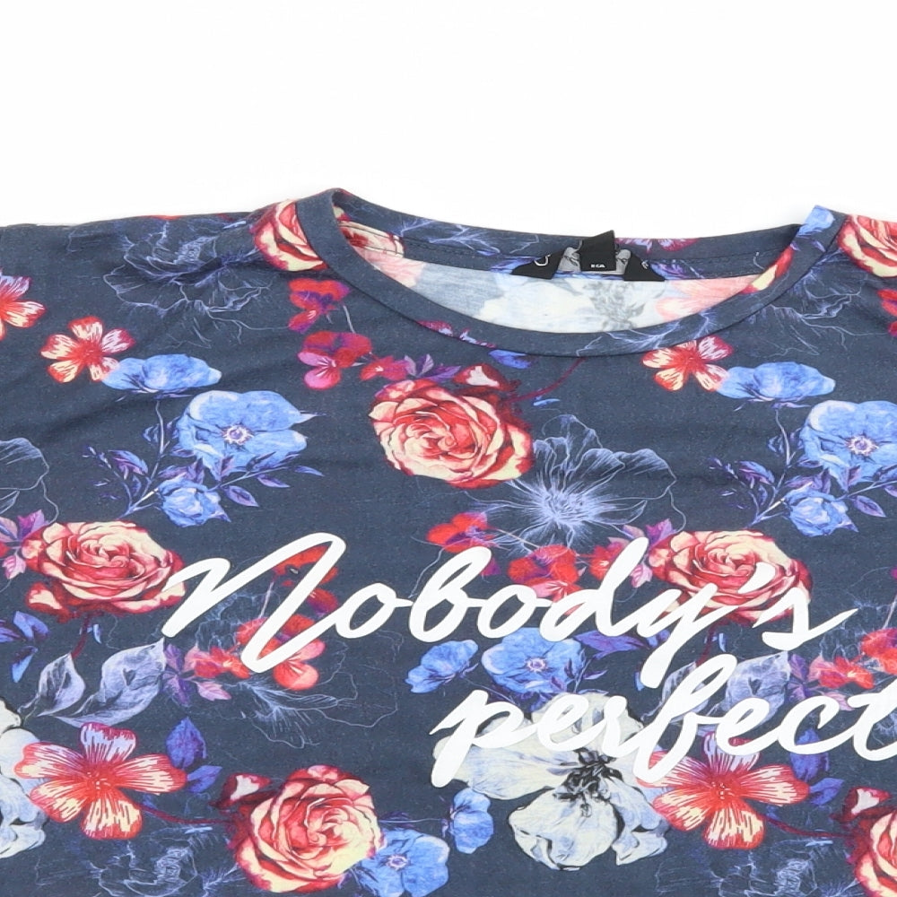 Candy Couture Girls Blue Floral Jersey Basic T-Shirt Size 13 Years  - Nobody's Perfect