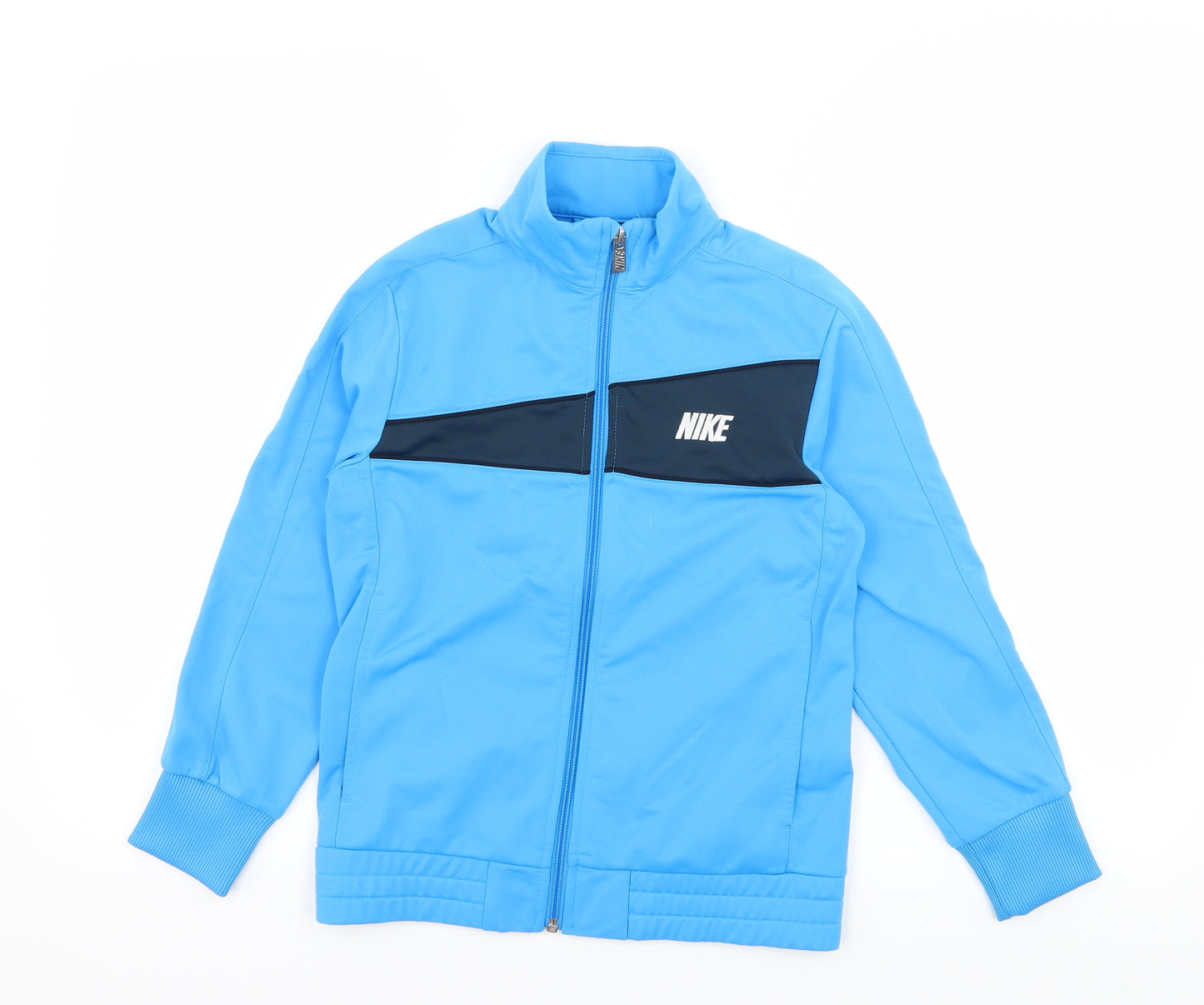 Nike Boys Blue Striped Jersey Full Zip Sweatshirt Size 8 Years