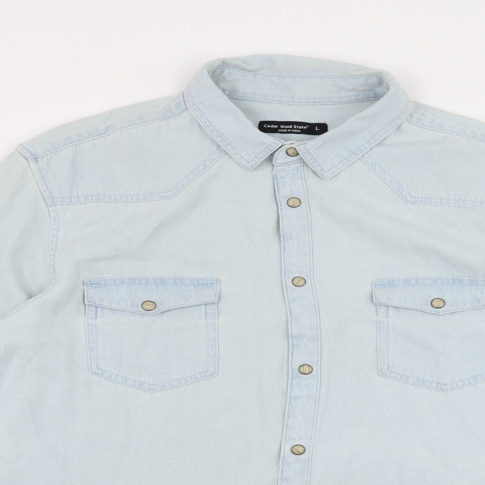 Cedar Wood State Mens Blue  Denim  Button-Up Size L