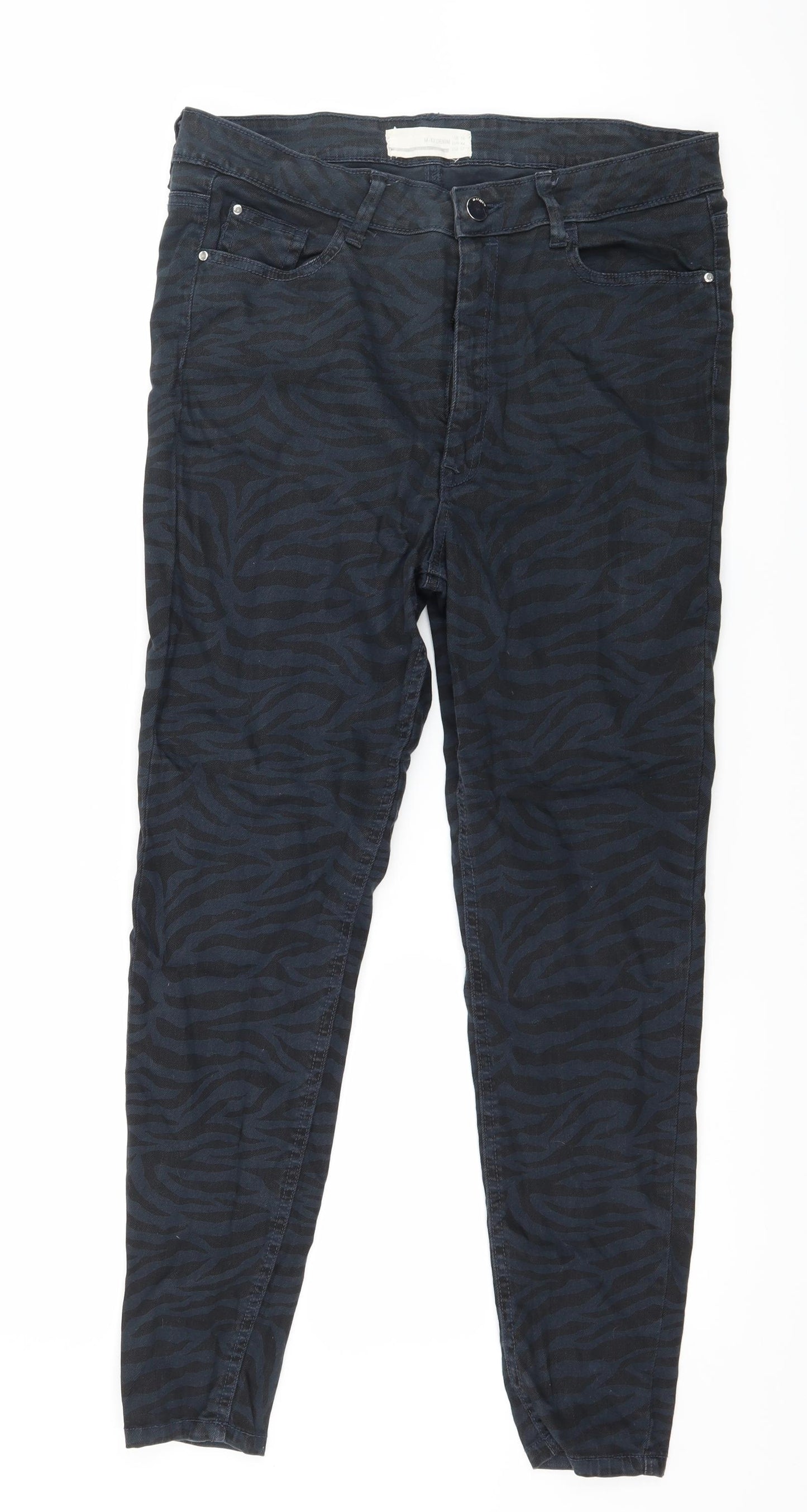 M-17 Denim Womens Blue Animal Print Denim Skinny Jeans Size 16 L27 in