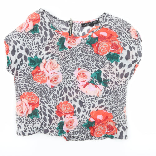 Topshop Womens Grey Floral  Basic Blouse Size 6