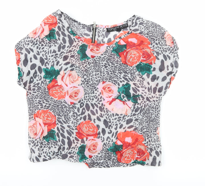 Topshop Womens Grey Floral  Basic Blouse Size 6