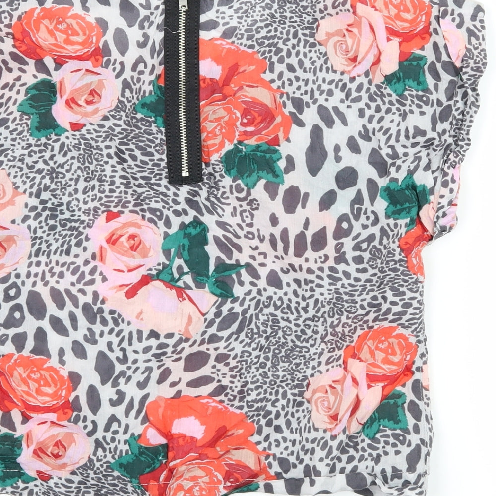 Topshop Womens Grey Floral  Basic Blouse Size 6