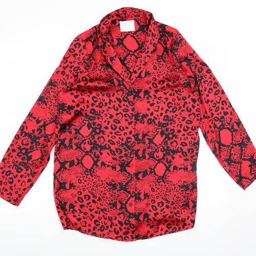 Time To Dream Womens Red Animal Print  Top Pyjama Top Size 8
