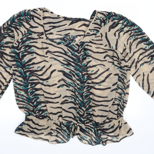 Preworn Womens Beige Animal Print  Basic Blouse Size 14
