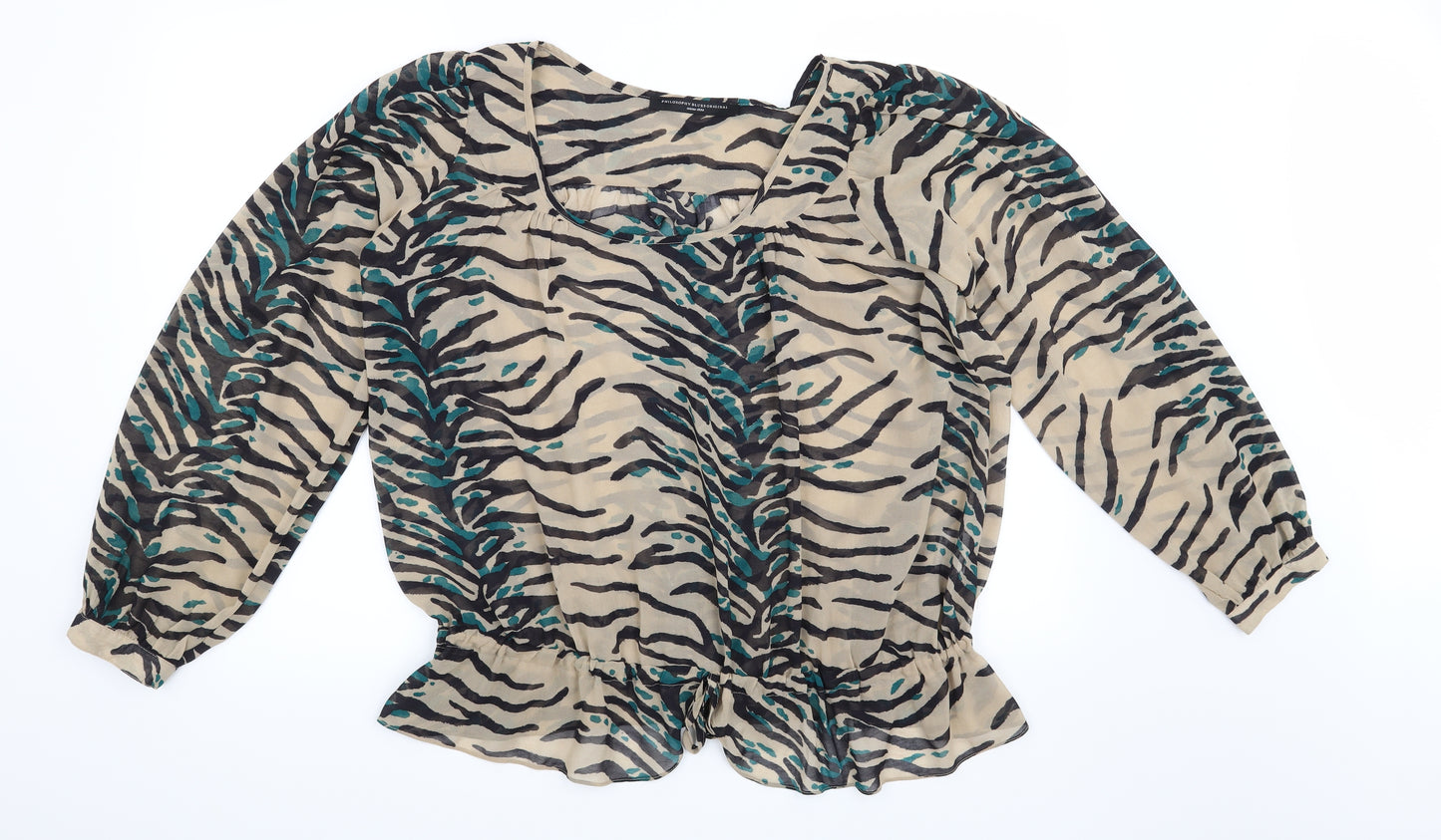 Preworn Womens Beige Animal Print  Basic Blouse Size 14