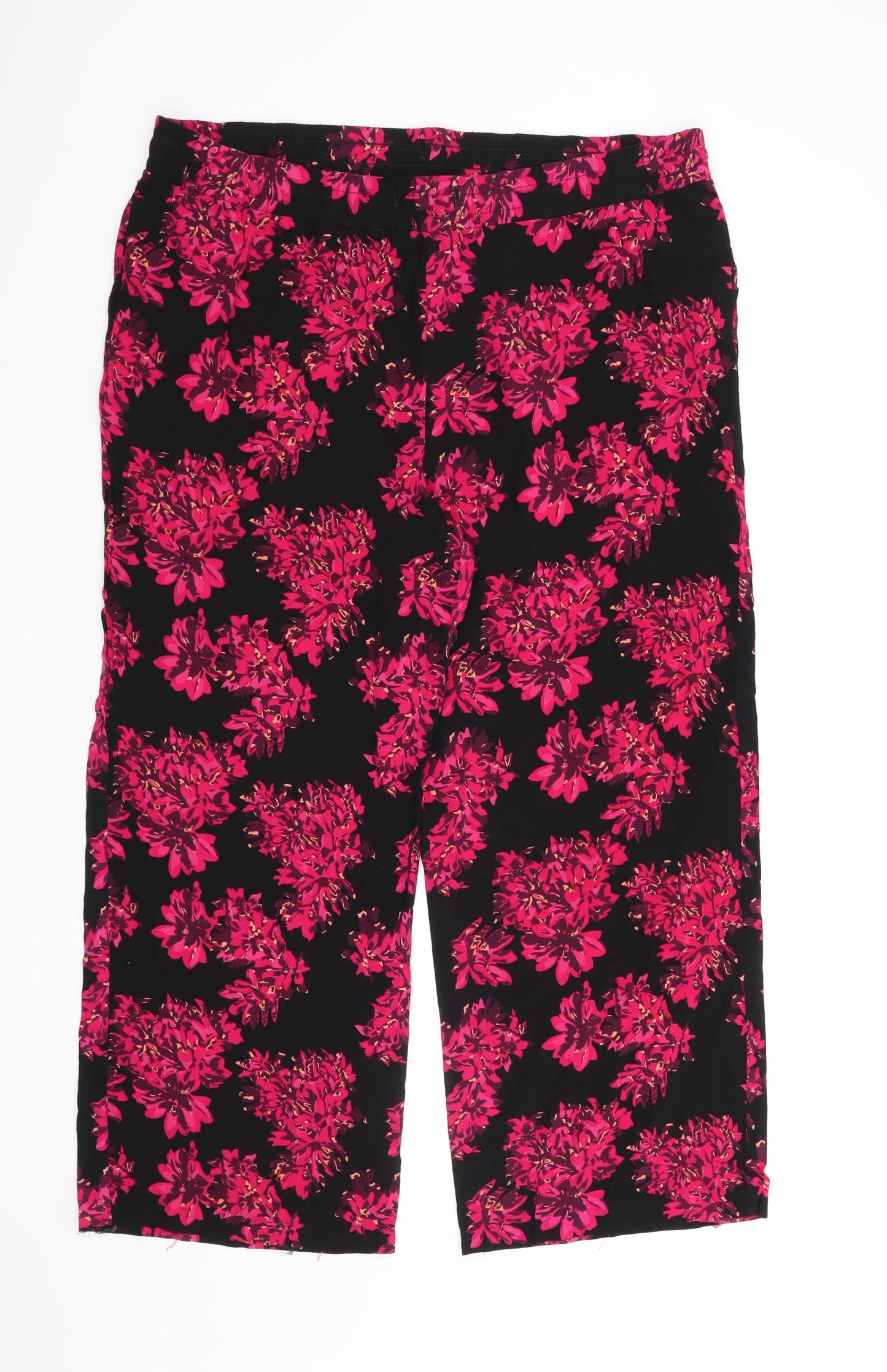 Papaya Womens Black Floral  Trousers  Size 16 L25 in