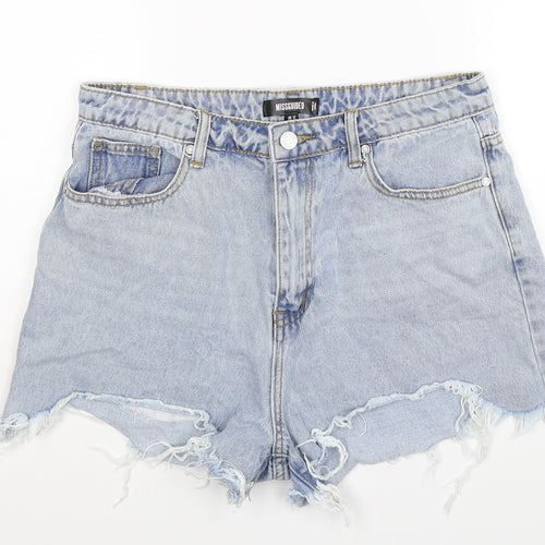 Missguided Womens Blue  Denim Hot Pants Shorts Size 12 - Distressed