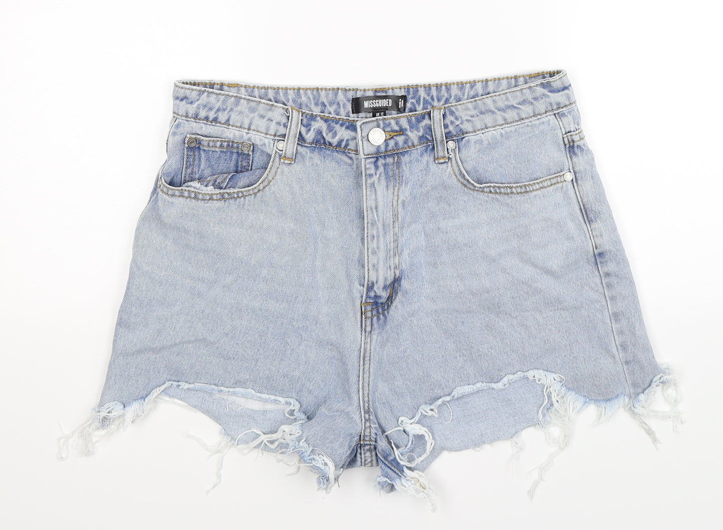 Missguided Womens Blue  Denim Hot Pants Shorts Size 12 - Distressed
