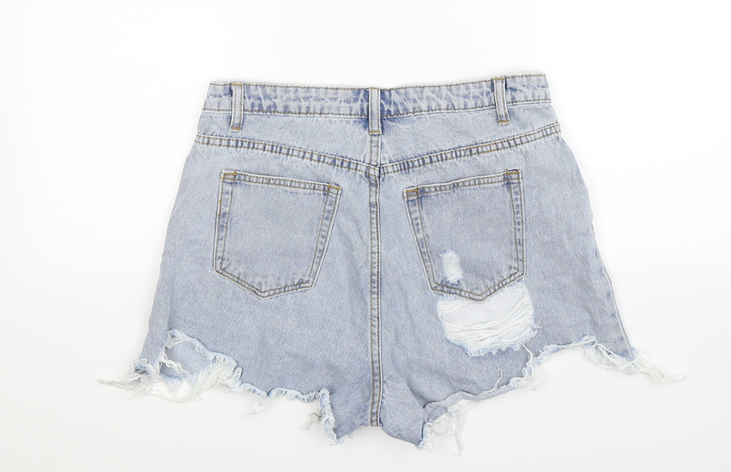 Missguided Womens Blue  Denim Hot Pants Shorts Size 12 - Distressed