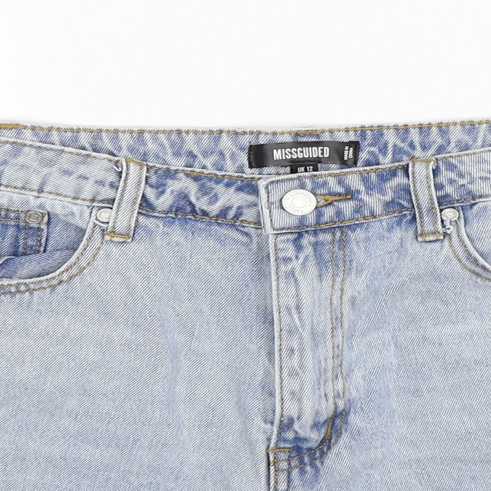 Missguided Womens Blue  Denim Hot Pants Shorts Size 12 - Distressed