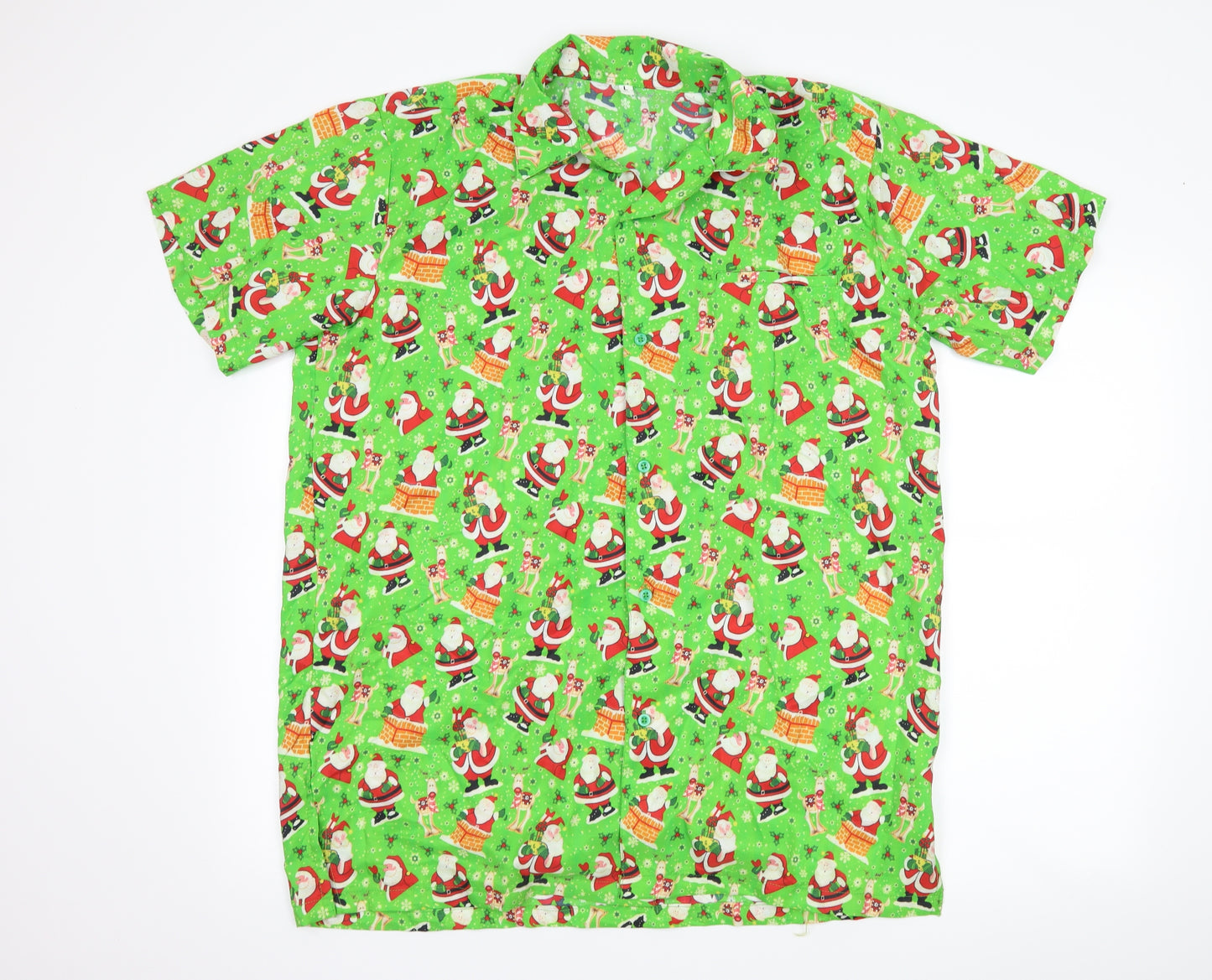 Preworn Mens Green    Button-Up Size L  - christmas print