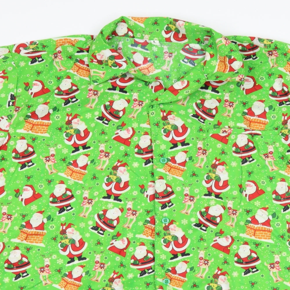 Preworn Mens Green    Button-Up Size L  - christmas print