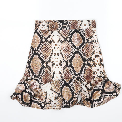 PRETTYLITTLETHING Womens Brown Animal Print  A-Line Skirt Size 6