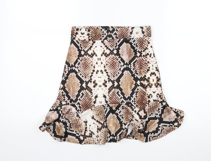 PRETTYLITTLETHING Womens Brown Animal Print A-Line Skirt Size 6