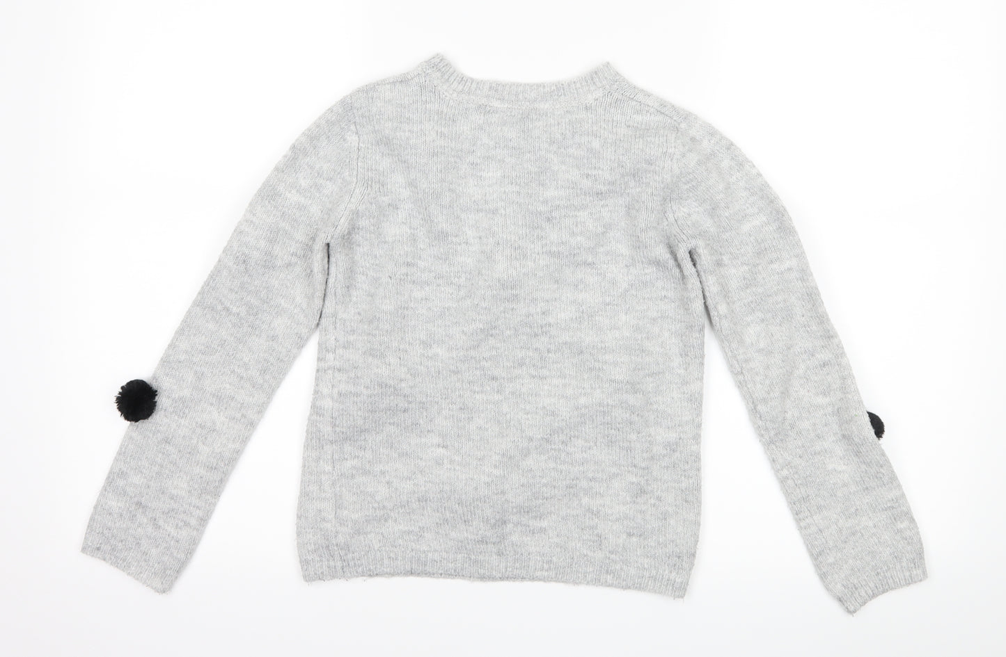 Primark Girls Grey Polka Dot  Pullover Jumper Size 8-9 Years  - Pom poms