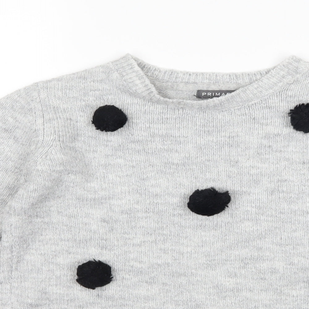 Primark Girls Grey Polka Dot  Pullover Jumper Size 8-9 Years  - Pom poms