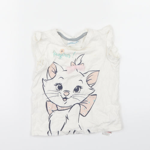 Disney Girls White   Basic T-Shirt Size 3-4 Years