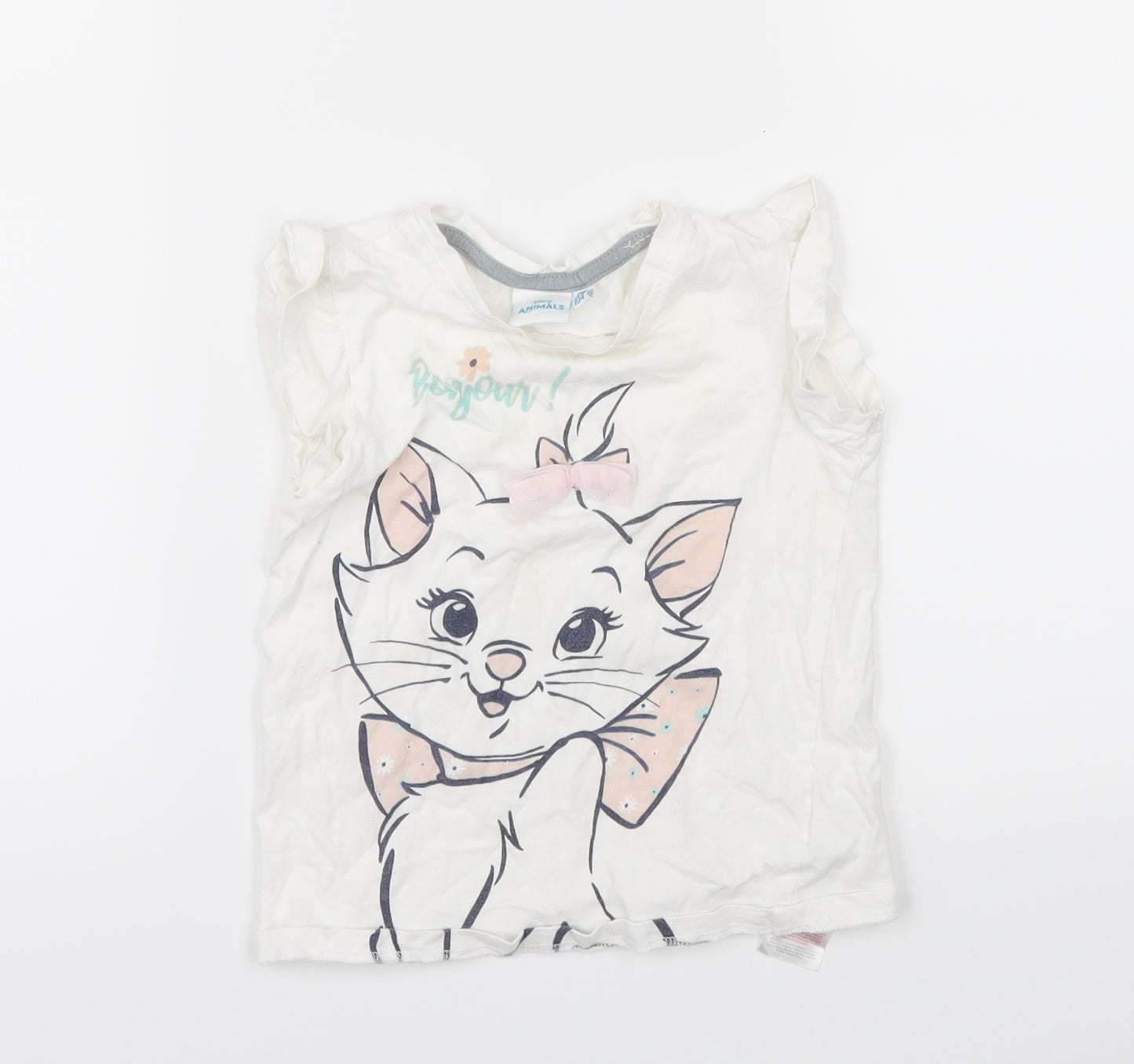 Disney Girls White   Basic T-Shirt Size 3-4 Years