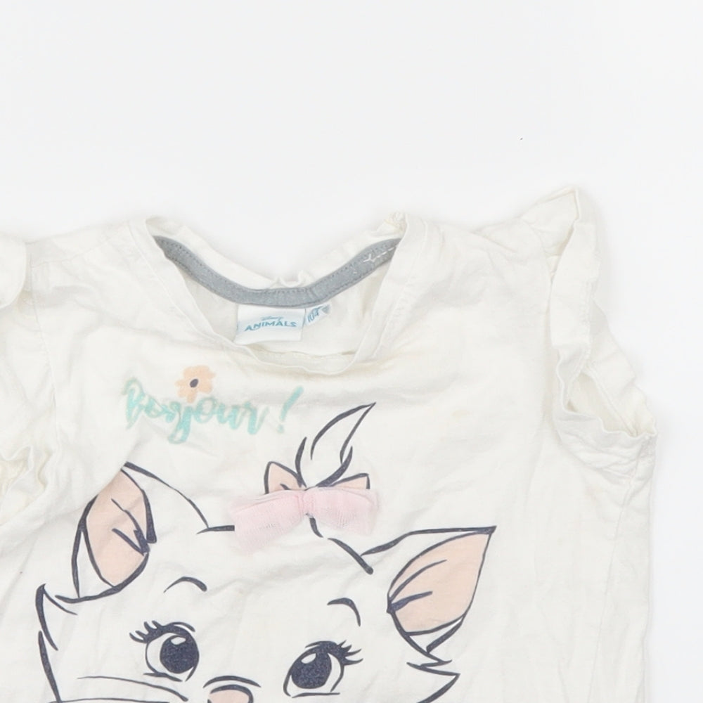 Disney Girls White   Basic T-Shirt Size 3-4 Years