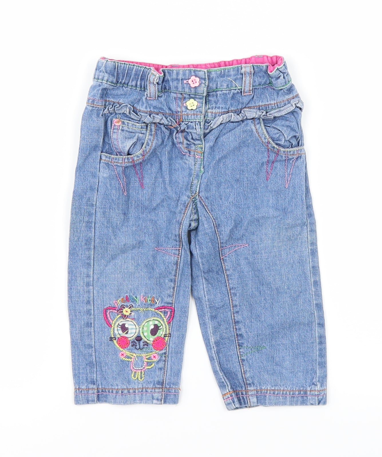 Minoti Girls Blue  Denim Cargo Jeans Size 9-12 Months