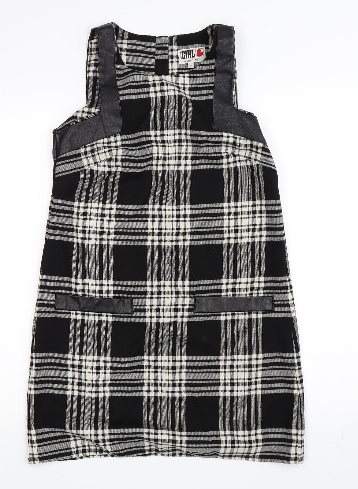 River Island Girls Black Gingham  Pinafore/Dungaree Dress  Size 6 Years