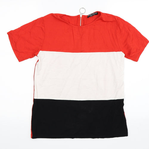 Select Womens Red Striped  Basic T-Shirt Size 10