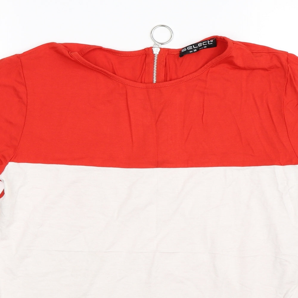 Select Womens Red Striped  Basic T-Shirt Size 10
