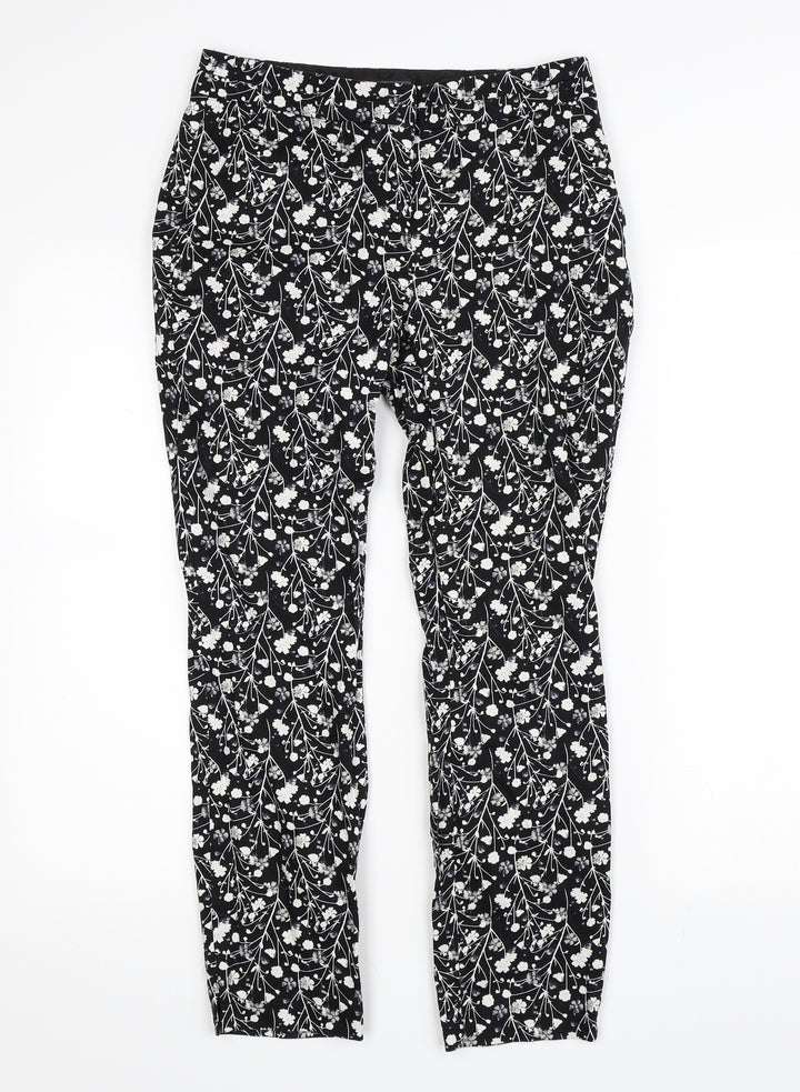 Primark Womens Black Floral  Trousers  Size 8 L25 in