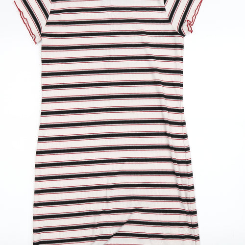 Primark Girls White Striped  T-Shirt Dress  Size 13-14 Years