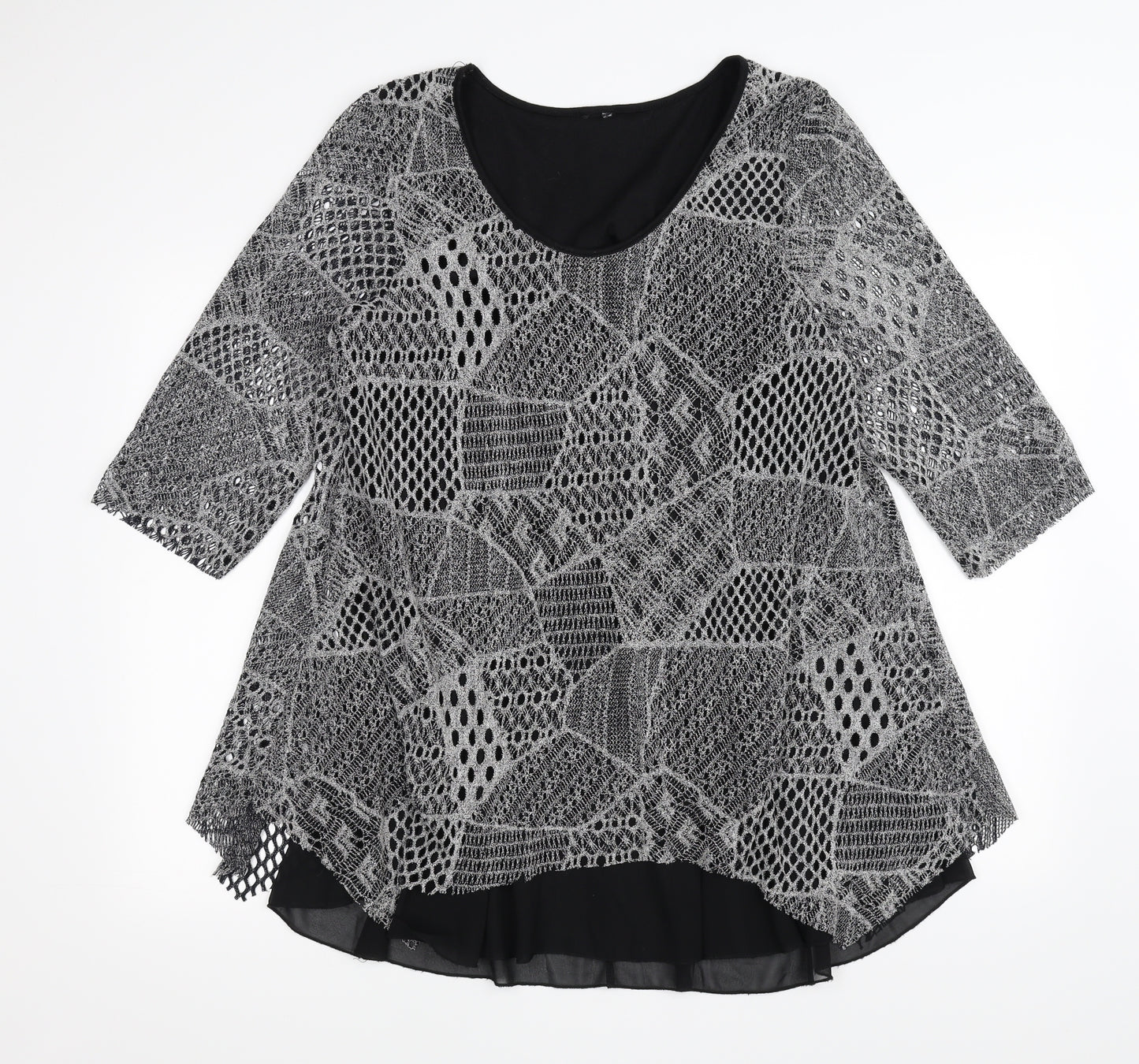 Preworn Womens Black   Fit & Flare  Size 14  - Layered with silver/grey