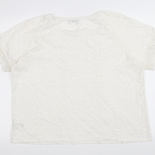 Marks and Spencer Womens Ivory Floral  Basic T-Shirt Size 20  - lace