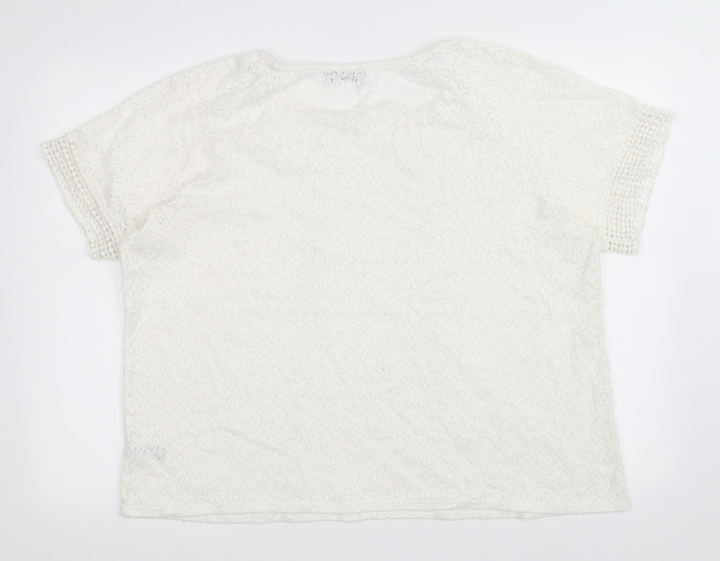 Marks and Spencer Womens Ivory Floral  Basic T-Shirt Size 20  - lace